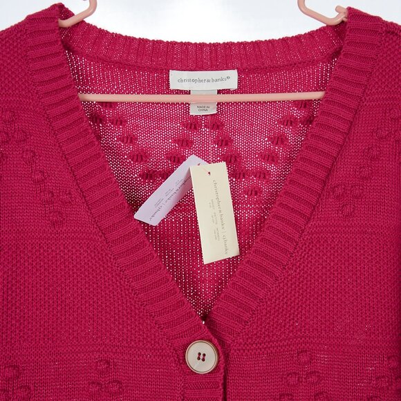 Christopher & Banks Pink Swiss Dot Cardigan Sweater Women's Medium NWT - Picture 2 of 8